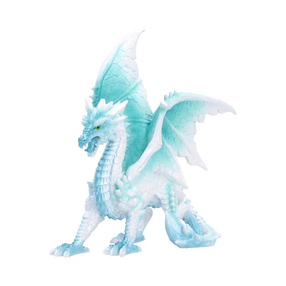Glacier Ice Dragon Ornament - standing pale blue-green dragon with spread wings and white horns