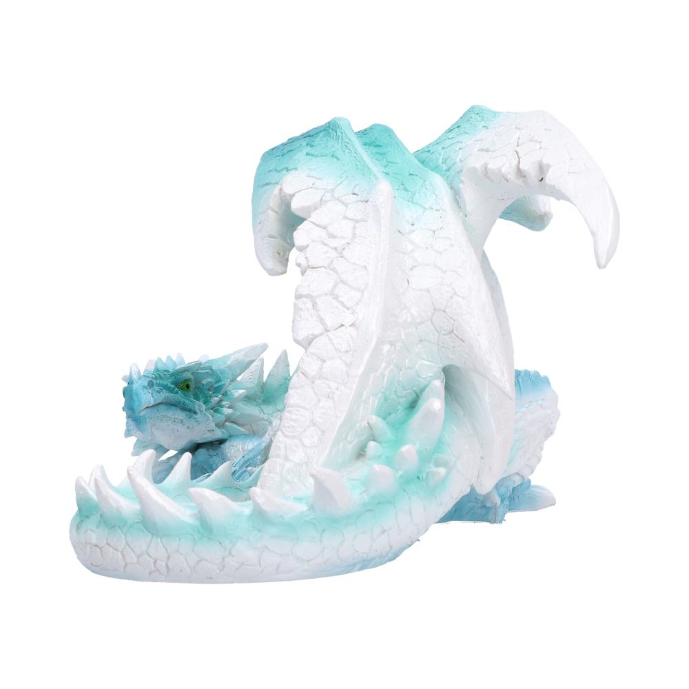 Tundra Ice Dragon Ornament - angled pale body beneath raised blue-green wings