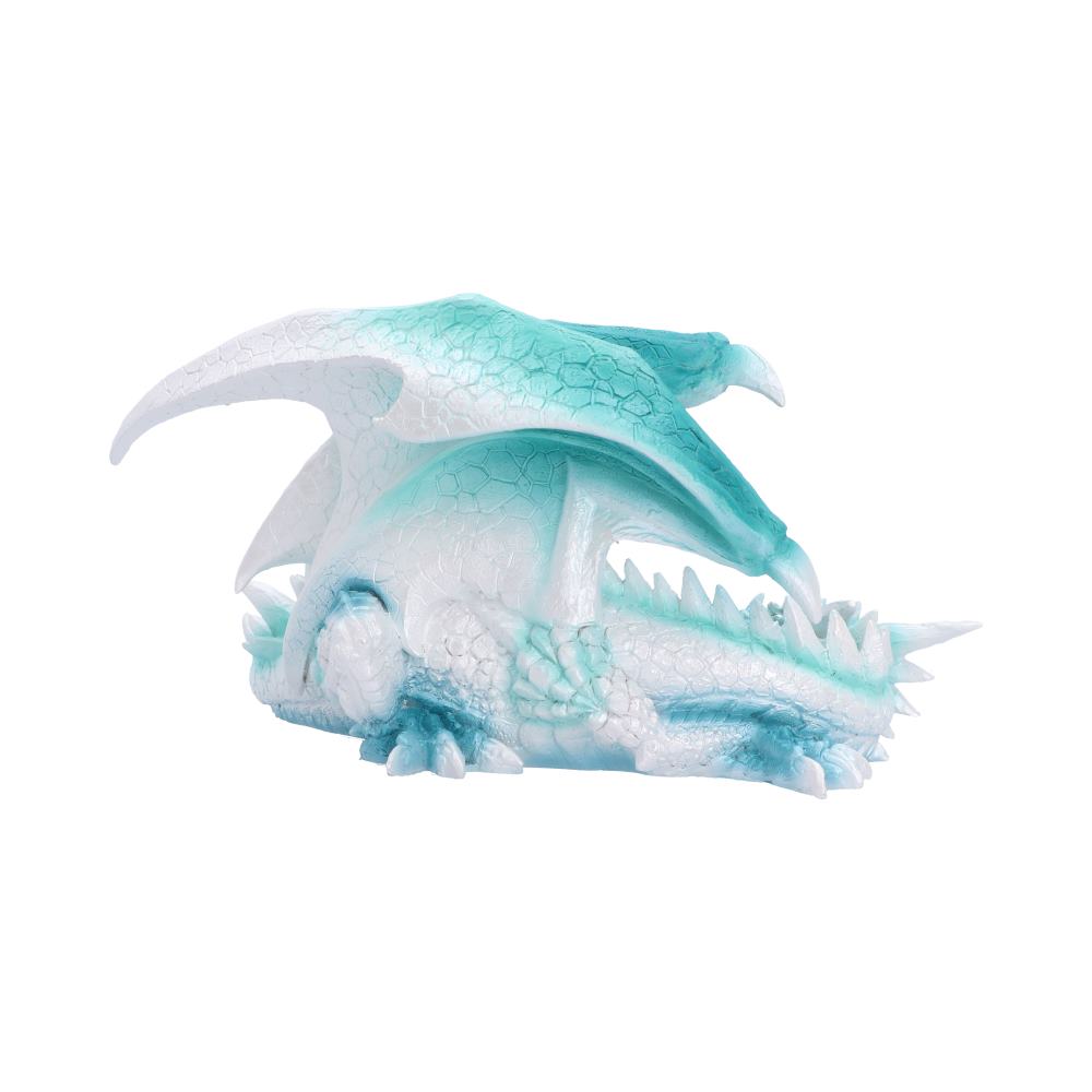 Tundra Ice Dragon Ornament - rear view of the resting dragon’s scales and wing edges