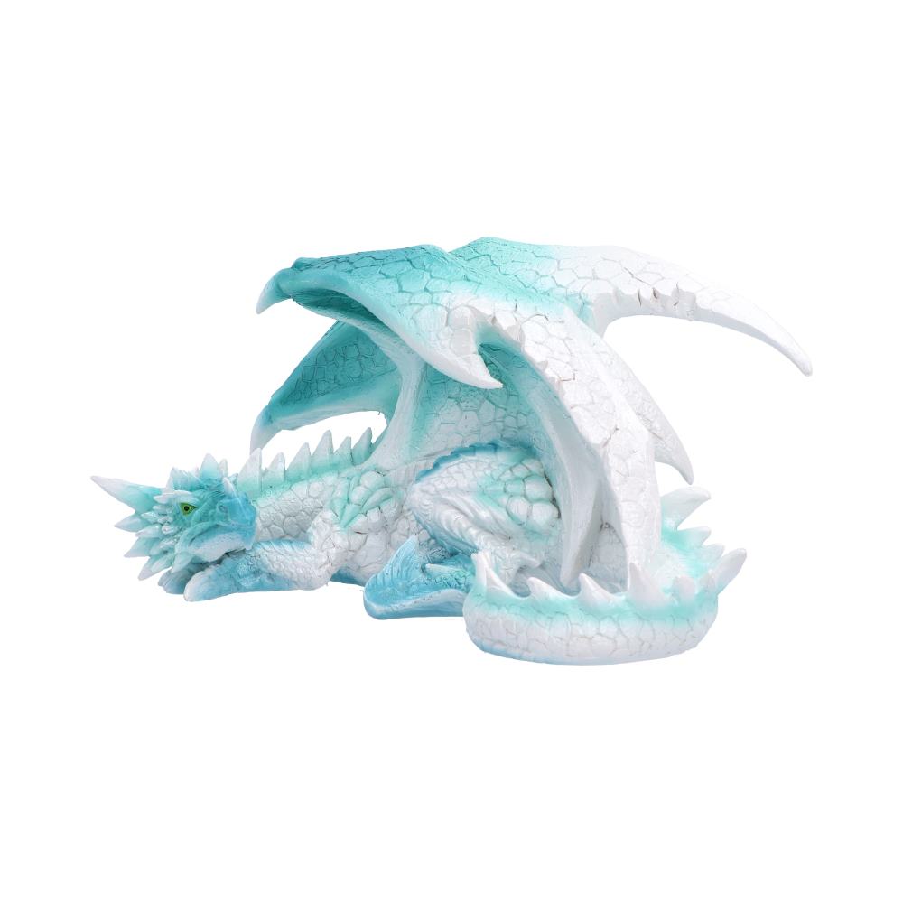 Tundra Ice Dragon Ornament - resting ice dragon with lowered head and curled tail