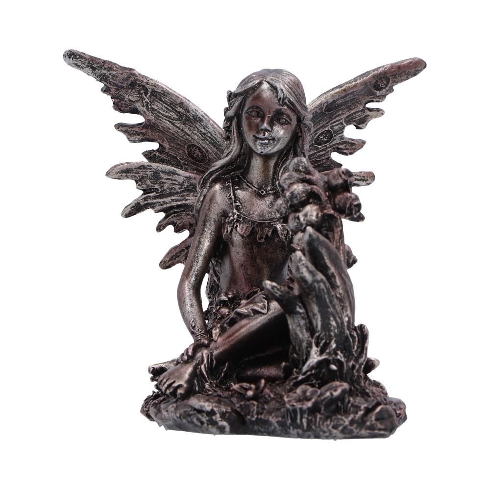 Enchanted Forest Blossom Fairy Figurine - seated fairy beside flowering stem