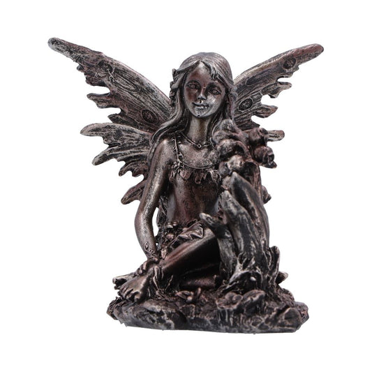 Enchanted Forest Blossom Fairy Figurine - seated fairy beside flowering stem