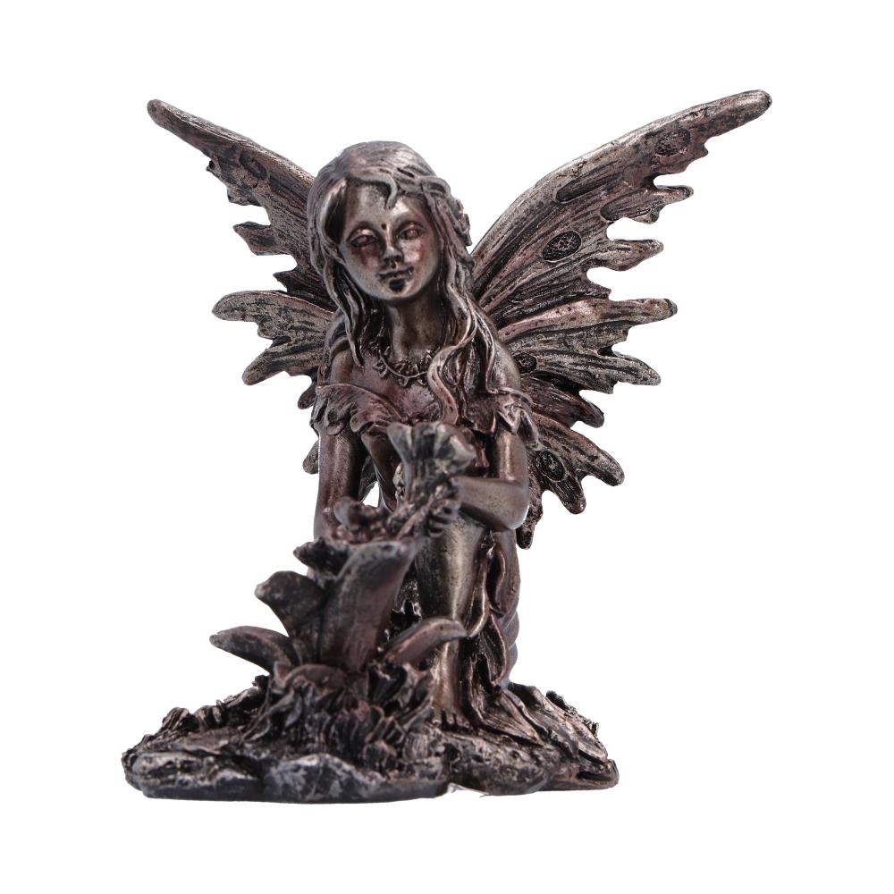 Enchanted Forest Flora Fairy Figurine - seated bronze-like fairy among flowers
