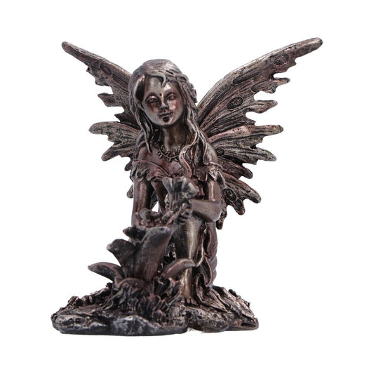 Enchanted Forest Flora Fairy Figurine - seated bronze-like fairy among flowers