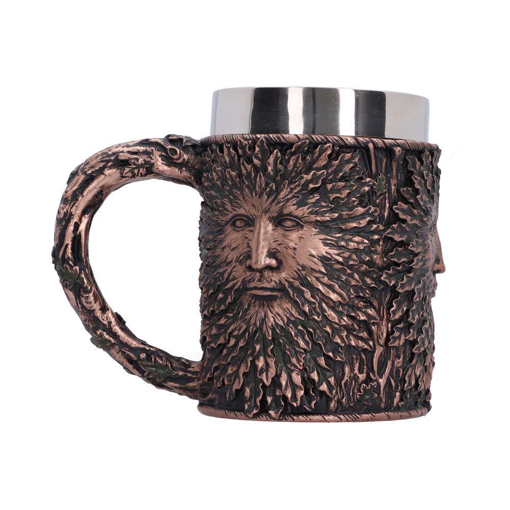 Oak Father Treeman Tankard - opposite view of the sculpted tree face and warm brown highlights