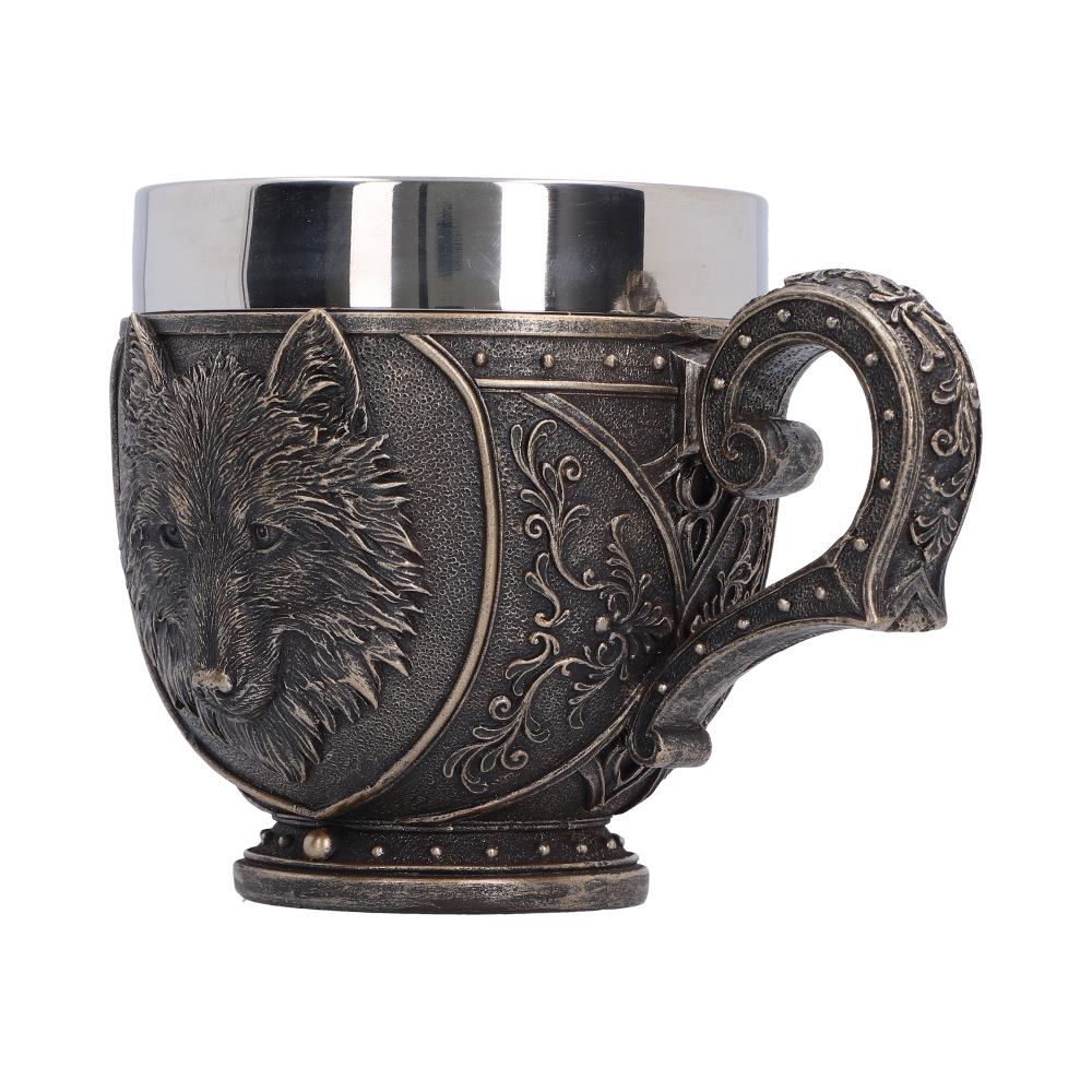 Wild Thirst Wolf Cup - angled wolf cup showing the ornate curled handle