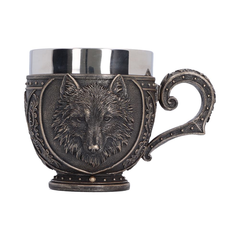 Wild Thirst Wolf Cup - bronze-like wolf portrait on a cup with a steel insert