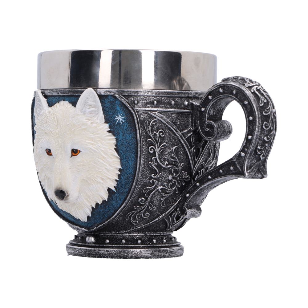 Ghost Wolf Cup - angled cup showing fur detail and a steel insert