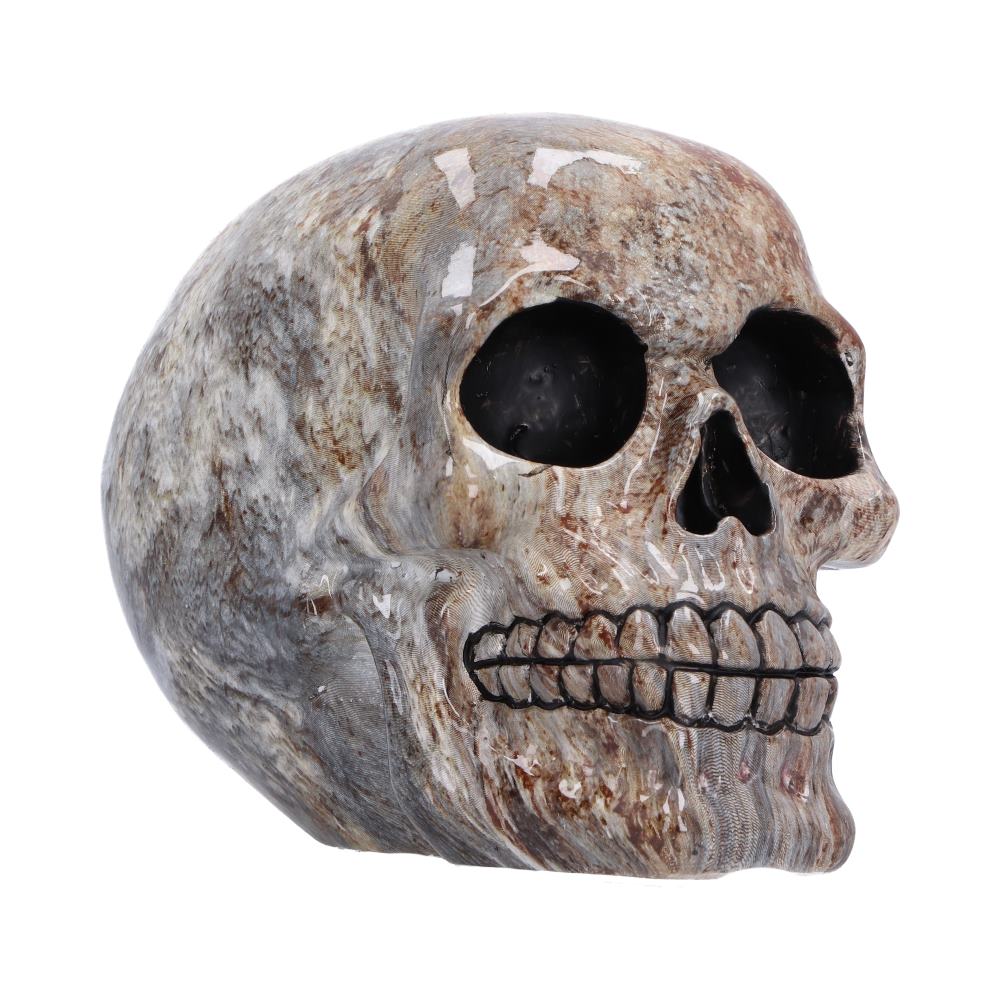 Marble Remains Skull Ornament - grey, cream and brown marble-effect skull with dark sockets