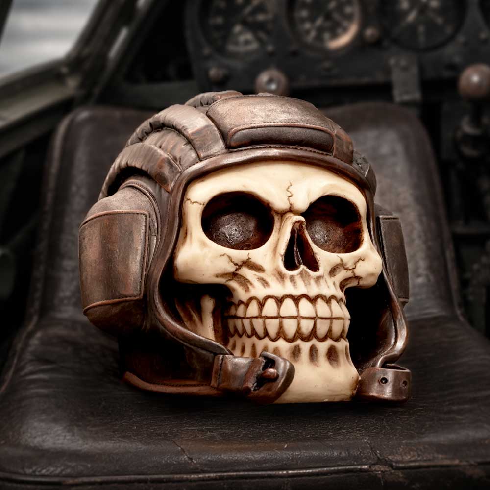 Chocks Away Tankman Skull Ornament - helmeted skull in a military-inspired tabletop scene