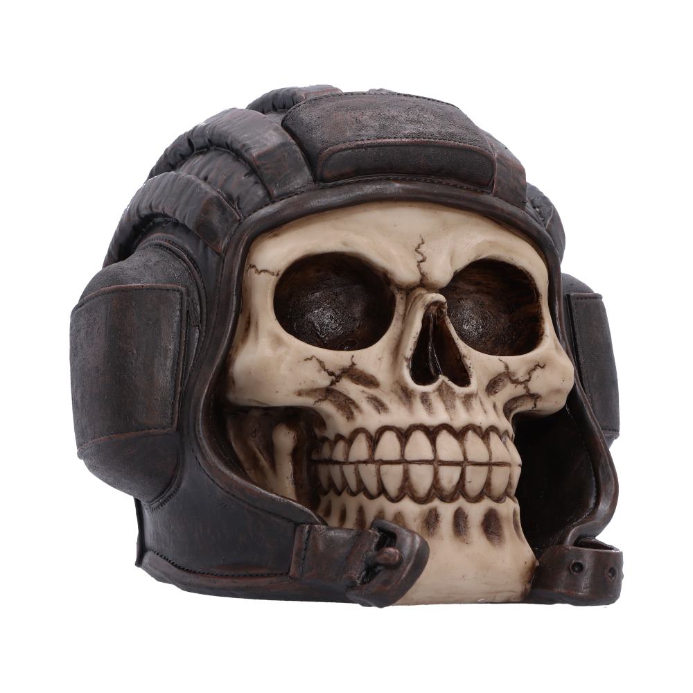 Chocks Away Tankman Skull Ornament - bone-effect skull wearing a brown padded tank helmet