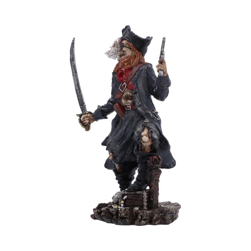 Phantom Pirate King Skeleton Figurine - angled pirate coat and feathered hat above the rocky base