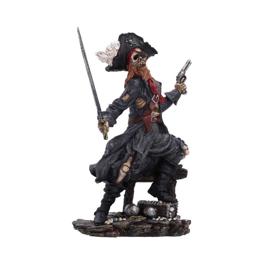 Phantom Pirate King Skeleton Figurine - opposite view of the armed skeleton’s stance and red cloth detail