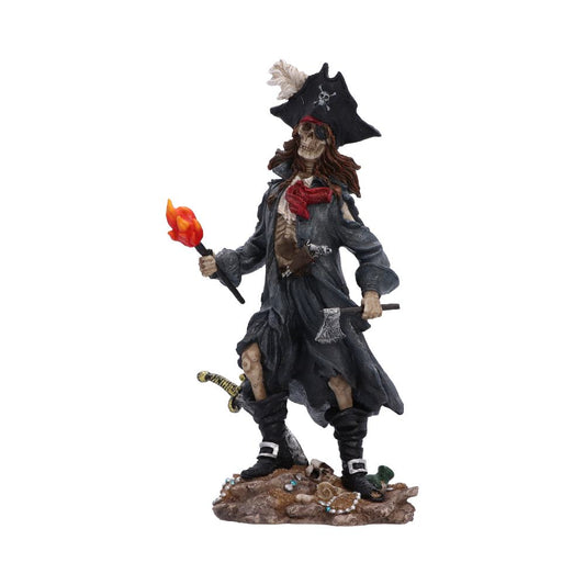 Cursed Captain Skeleton Pirate Figurine - skeletal captain holding a sculpted torch flame and small axe