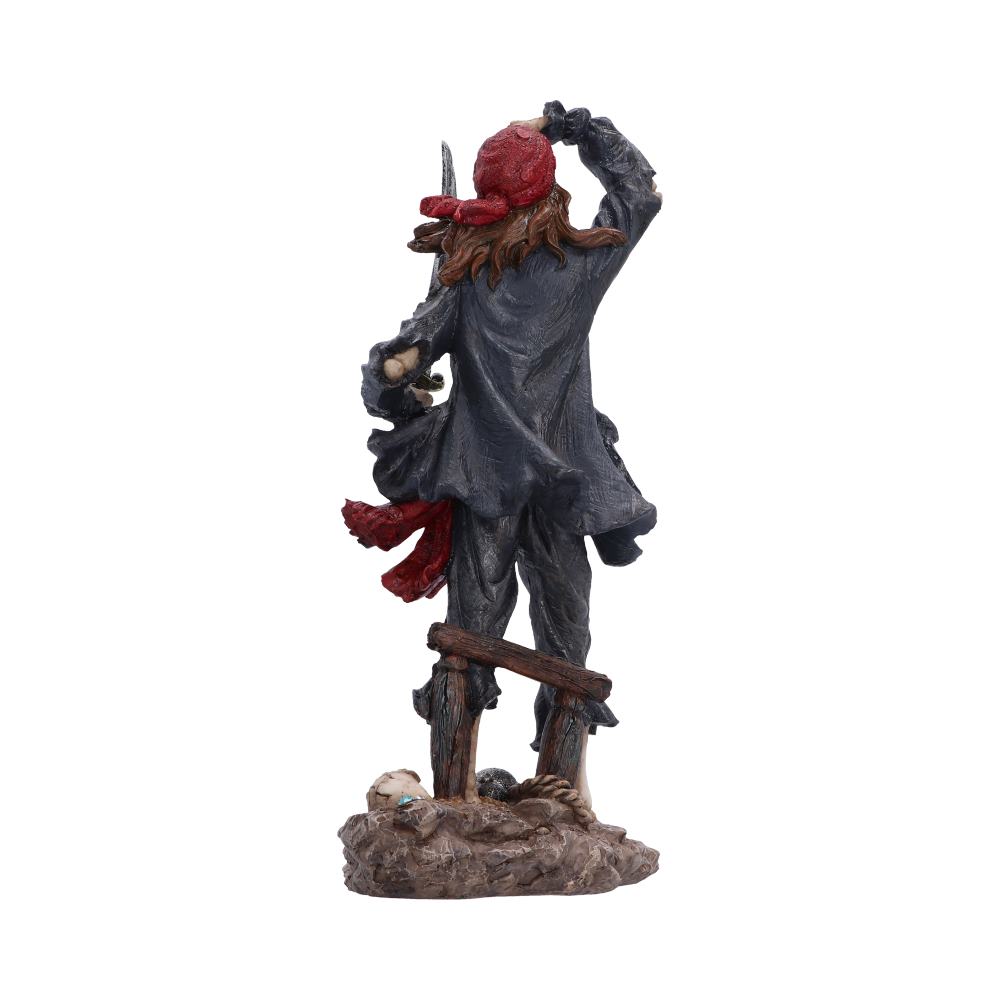 Forsaken Sailor Skeleton Pirate Figurine - rear of the flowing hair and tattered dark pirate coat