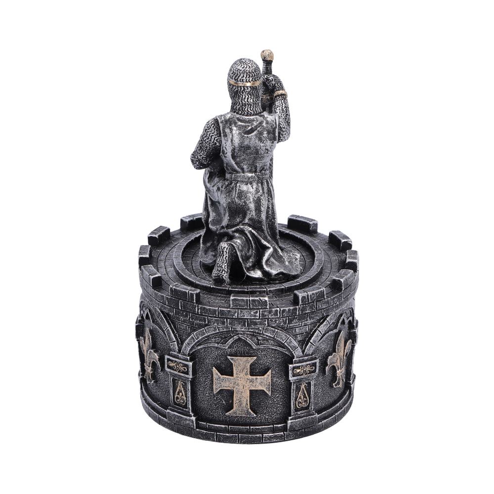 The Pledge Knight Trinket Box - rear cloak and raised cross motifs around the box