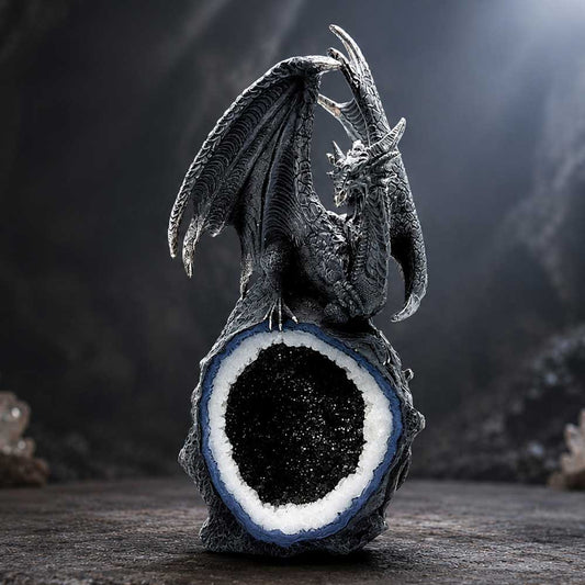 Midnight Crystal Overseer Dragon Ornament - geode-perched dragon in a dark crystal-inspired scene
