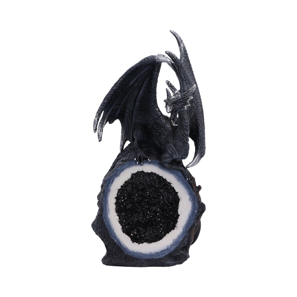 Midnight Crystal Overseer Dragon Ornament - black dragon above a pale-ringed sculpted geode opening