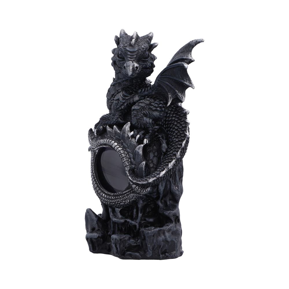 Shadow Sentinel Dragon Eye Ornament - angled face and tiny wings above the oval eye