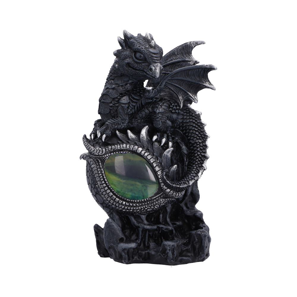 Shadow Sentinel Dragon Eye Ornament - small black dragon gripping a vivid green eye surround