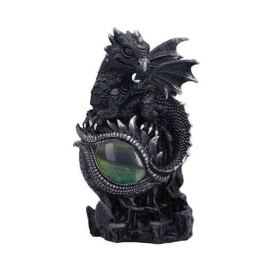 Shadow Sentinel Dragon Eye Ornament - small black dragon gripping a vivid green eye surround