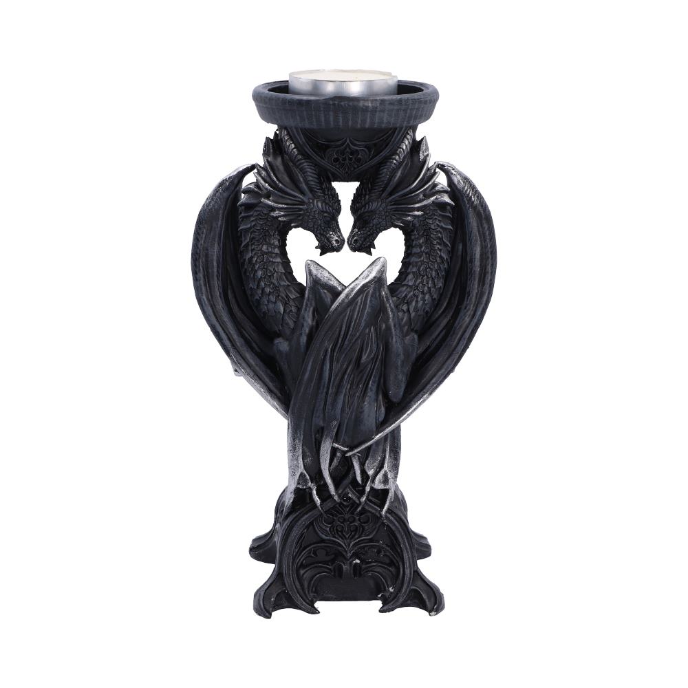Dark Heart Dragon Candle Holder - two black dragons meeting beneath a single candle cup