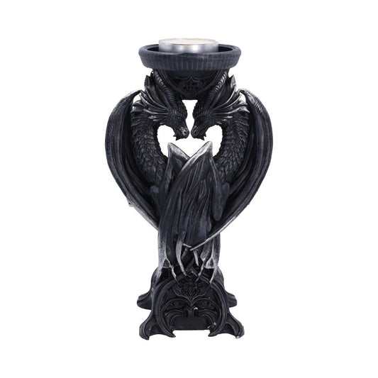 Dark Heart Dragon Candle Holder - two black dragons meeting beneath a single candle cup