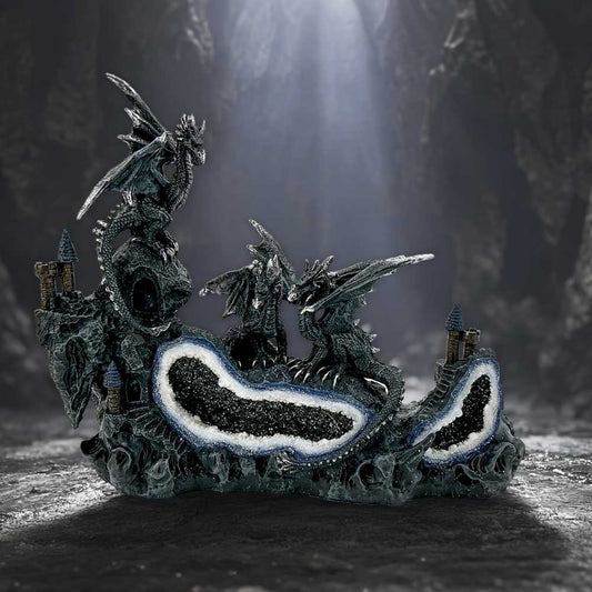 Midnight Geode Guardians Dragon Ornament - multi-dragon geode scene in a dark fantasy display
