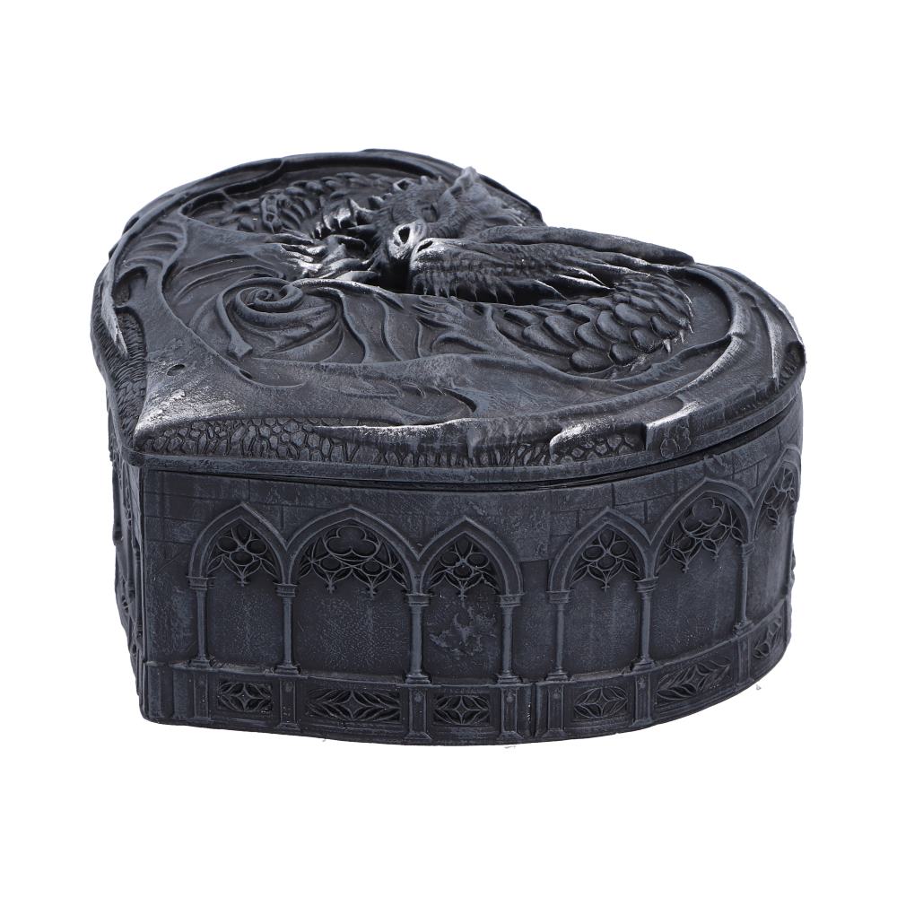 Dark Heart Dragon Trinket Box - angled raised wings and silver-toned scale highlights