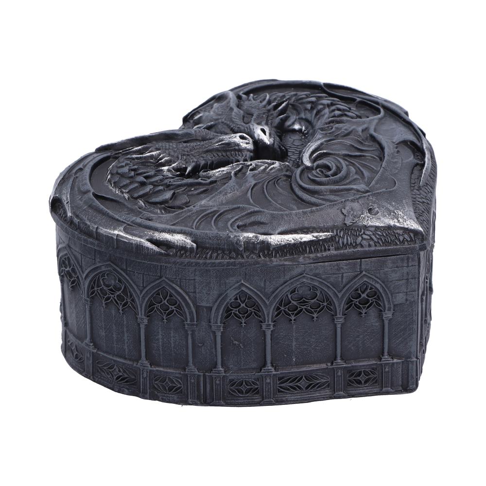 Dark Heart Dragon Trinket Box - side of the removable dragon lid and compact storage box